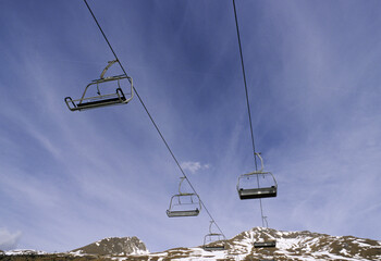 empty chairlifts at the end of season, Italian Alps, Italy, Europe,