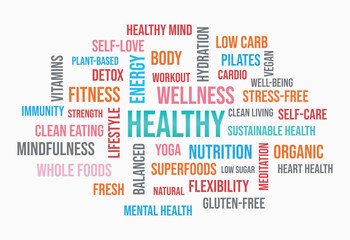 healthy word cloud,template concept for health