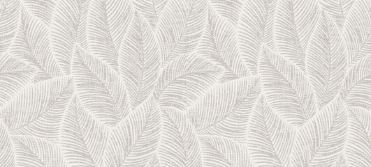 Abstract, monochrome feather-leaf pattern in soft gray tones over a light cream background, forming a seamless texture.