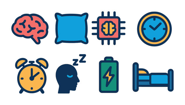 Sleep and mental health icons set – flat, filled, rest and relaxation symbols