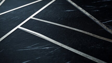 Fototapeta premium Abstract elegance featuring geometric silver lines on textured black surface