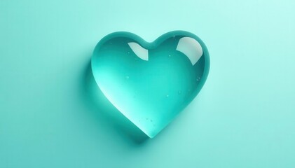 Sea glass heart, mint background Flat lay, top view , turquoise, photography, color