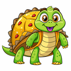 Obraz premium A smiling turtle with a taco shell back filled with lettuce, cheese and meat, cartoon vector isolated on white