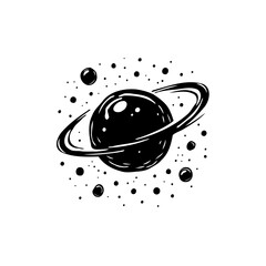 Monochrome depiction of an exoplanet encircled by an orbital ring system © LgsDesign