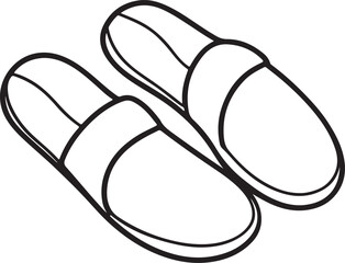 slippers line art, black outline, vector and illustration, coloring book page line art drawing