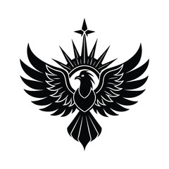 A stylized black eagle logo with sunburst element and star symbol on a white background for branding and design