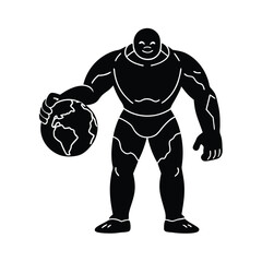 A powerful cartoon character holding a globe symbolizing strength and responsibility towards the world in a simple illustration.