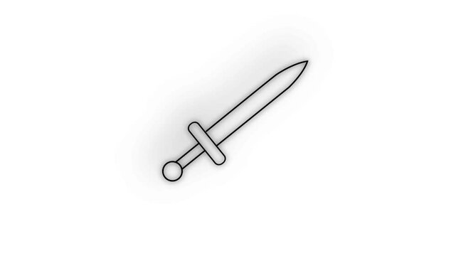 Glowing neon line Medieval sword icon isolated on black background. Medieval weapon. 4K Video motion graphic animation.