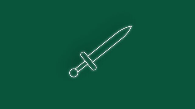 Glowing neon line Medieval sword icon isolated on black background. Medieval weapon. 4K Video motion graphic animation.