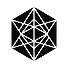 Intricate metatron cube geometric pattern with intersecting lines in black and white for spiritual design projects