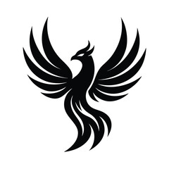 Elegant black phoenix bird logo design in simple modern style representing strength and power against a clean white background