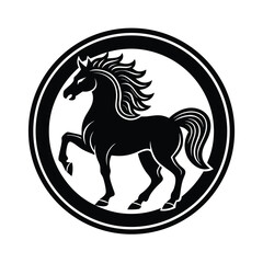 Elegant black horse silhouette inside a circular frame representing power strength grace and noble appearance