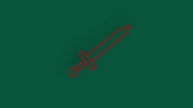 Glowing neon line Medieval sword icon isolated on black background. Medieval weapon. 4K Video motion graphic animation.