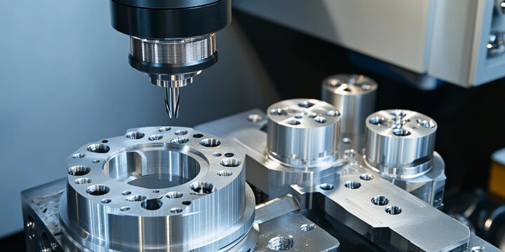 Custom machined CNC parts with anodized finish in workshop Generative AI