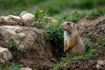Fototapeta premium Prairie Dog Vigil: A Serene Wildlife Portrait