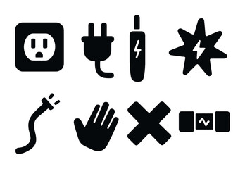 Fototapeta premium Electrical safety silhouette icons set – solid, filled, hazard and warning symbols
