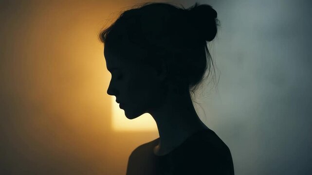 Elegant woman silhouette with bun hairstyle
