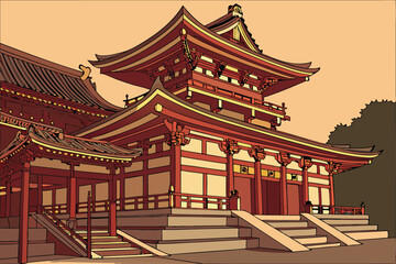 Fototapeta premium 14 byakko style traditional japanese buddhist temple, highly detailed architectural rendering, intricate design, symmetry, warm colors, golden accents, dramatic lighting, photorealistic, 8k