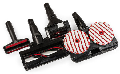 Bottom parts of different vacuum cleaner attachments for various cleaning