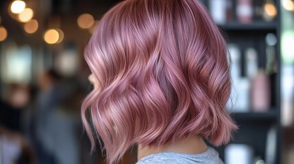 Elegant wavy bob with rose-tinted hair, an expression of stylish self-care