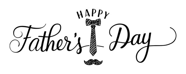 Happy Father's Day Banner with Bow Tie and Mustache Doodle - Calligraphy Typography Vector illustration Design for Dad's Celebration and Greetings