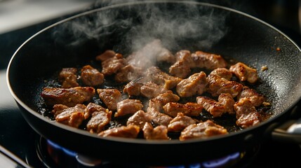 Sizzling Pan-Seared Meat Cubes: Culinary Delights