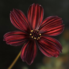 A striking image of the Chocolate Cosmos Cosmos atrosanguineus with its dark red-brown petals resembling chocolate.
