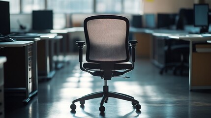 Empty office chair in a modern office space awaiting a new team member