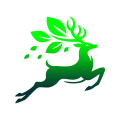 Green Deer with Leaf Antlers Jumping