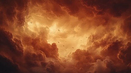 Fiery Cloudscape With Dark Shapes