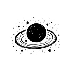 Monochromatic depiction of celestial body encircled by stylized planetary ring © LgsDesign