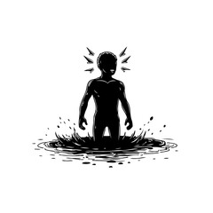 Figure emerging from turbulent water, a metaphor for overcoming challenges