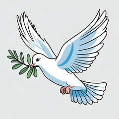Fototapeta premium dove of peace flying with olive twig on white copy space background