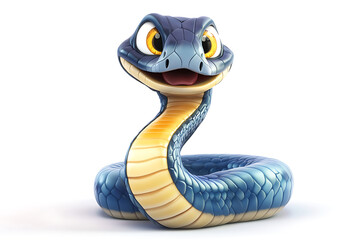 Fototapeta premium Cartoon snake character with vibrant colors and friendly expression, isolated on white background