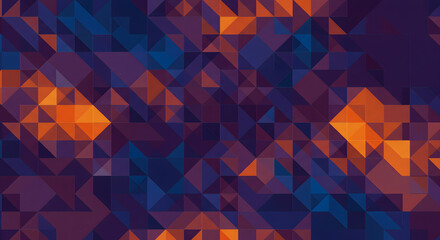 Obraz premium Abstract Geometric Pattern Vibrant Triangles in Deep Blue, Purple, and Orange Hues