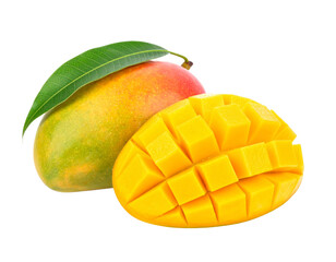 Ripe Mango Fruit with Cubes Isolated on Transparent Background for Design Elements