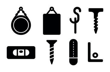 Fototapeta premium Construction and hardware solid icons set – silhouette, tools, building symbols