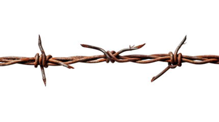 Rusty Barbed Wire isolated on transparent white background, clipping path
