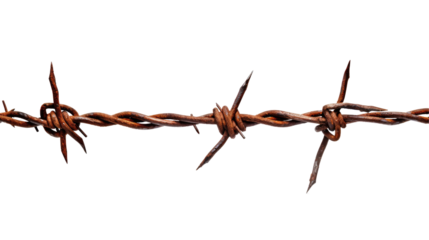 Rusty Barbed Wire isolated on transparent white background, clipping path