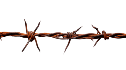 Rusty Barbed Wire isolated on transparent white background, clipping path