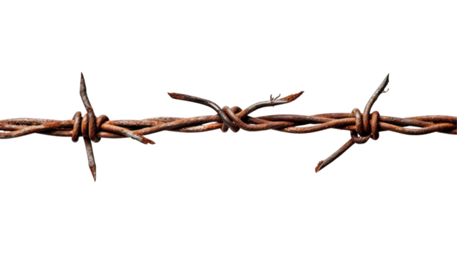 Rusty Barbed Wire isolated on transparent white background, clipping path