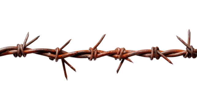 Rusty Barbed Wire isolated on transparent white background, clipping path