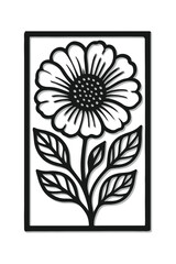 “Floral Cutout Wall Art Design – Black Silhouette Flower with Leaves”