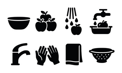 Food preparation solid icons set &ndash; flat, filled, kitchen and culinary symbols