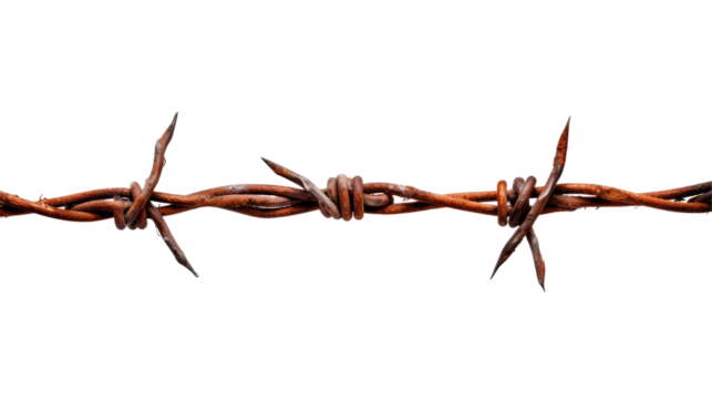 Rusty Barbed Wire isolated on transparent white background, clipping path