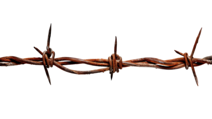 Rusty Barbed Wire isolated on transparent white background, clipping path