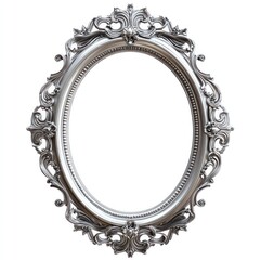 Ornate Silver Oval Picture Frame with Intricate Detailing and Empty Space for Custom Artwork or Photography