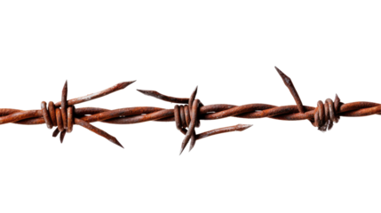 Rusty Barbed Wire isolated on transparent white background, clipping path