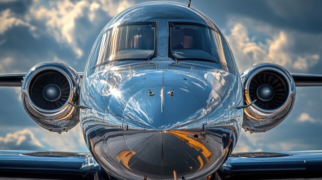 Front View of Polished Private Jet Aircraft