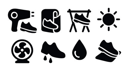 Obraz premium Shoe care silhouette icons set – filled, footwear maintenance, black symbols